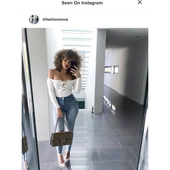 FASHION NOVA Long Sleeve Bodysuit Sweater Lace Up Front Off Shoulder - Picture 6 of 6